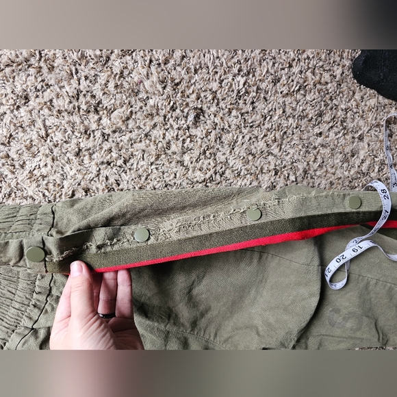 READYMADE Army green Khaki Red stripe clips on sides track pants joggers S-M - Picture 9 of 11
